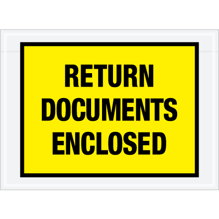 7 <span class='fraction'>1/2</span> x 5 <span class='fraction'>1/2</span>" Yellow "Return Documents Enclosed" Envelopes